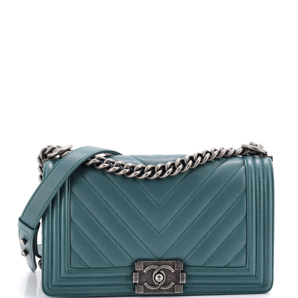 Chanel Old Medium Boy Flap Bag Chevron Caviar